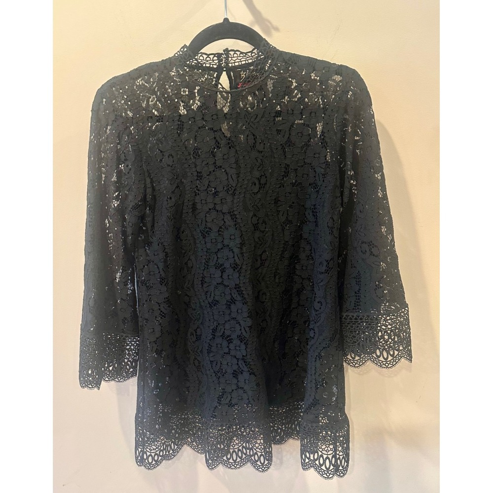 Johnny Was Biya  Starlet Blace Lace High Neck XS Blouse - Rare Sold Out $207